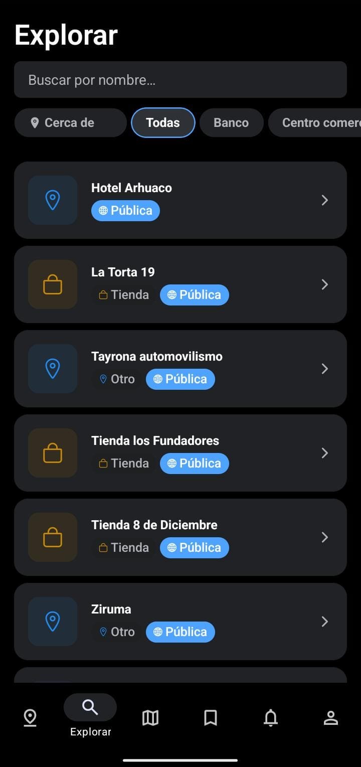 Listado de lugares cercanos por categoría